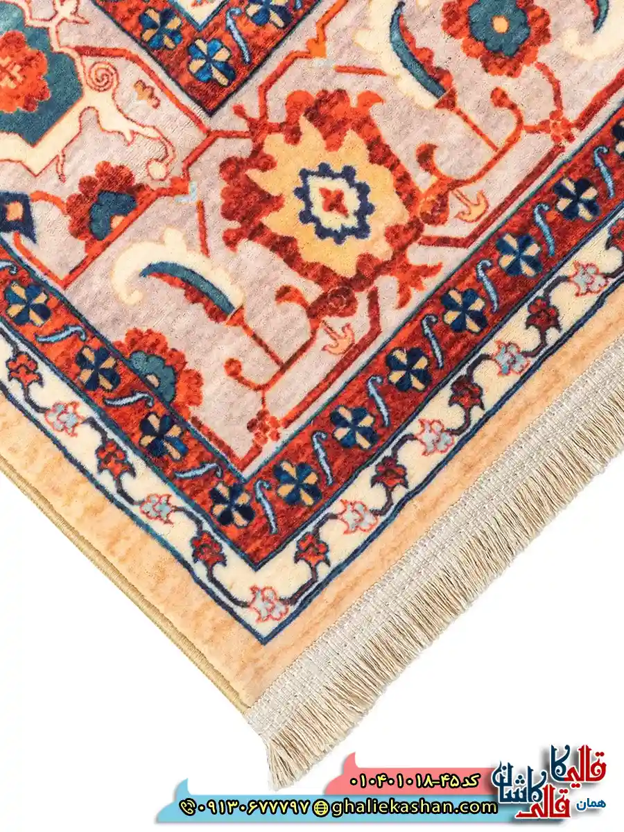 فرش سنتی 1000 شانه طرح افشان سلطان آباد زمینه طلایی کاشان نزدیکa