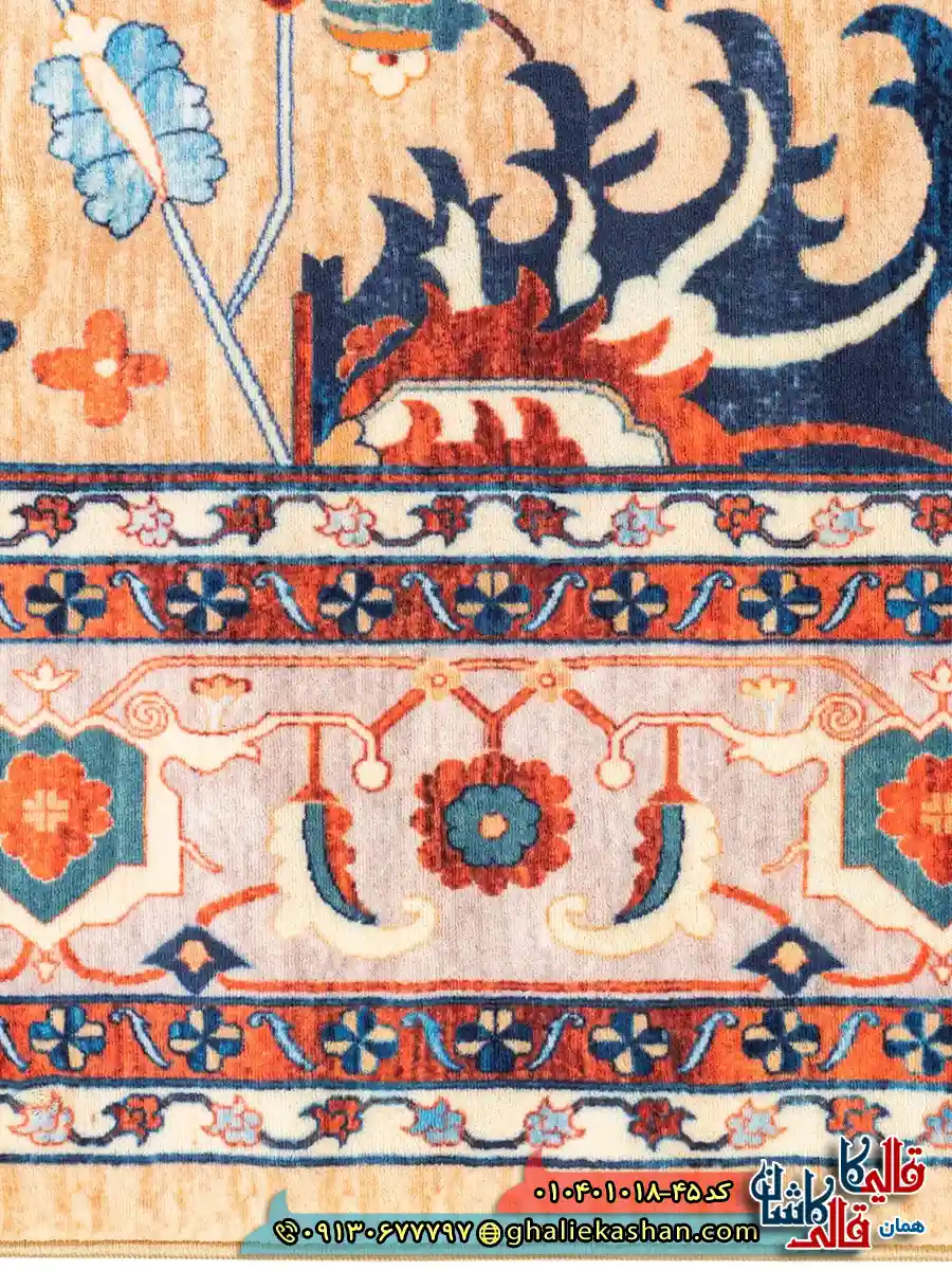 فرش سنتی 1000 شانه طرح افشان سلطان آباد زمینه طلایی کاشان نزدیک2