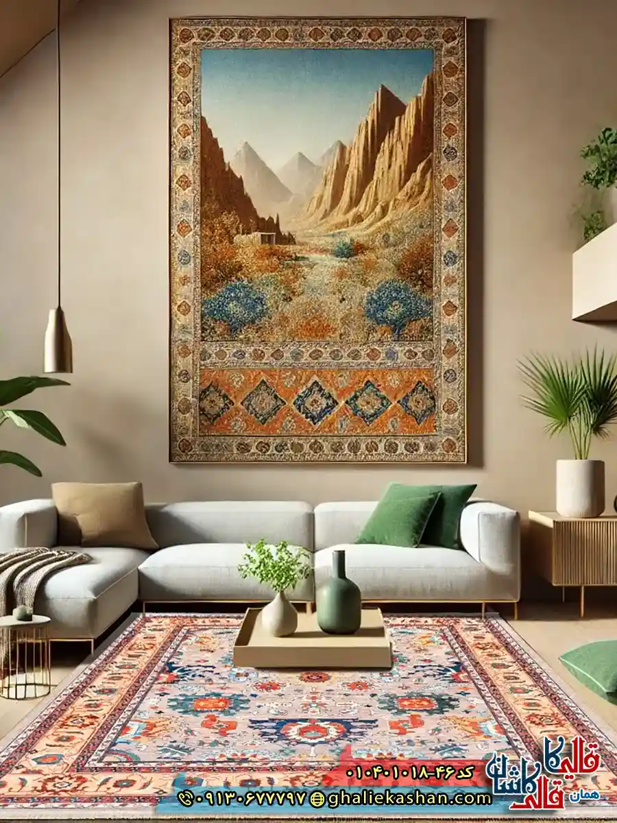 فرش سنتی 1000 شانه طرح افشان سلطان آباد زمینه طوسی کاشان دکوراسیون