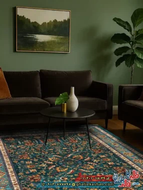 فرش سنتی 1000 شانه طرح افشان سلطانی زمینه سبز کاشان