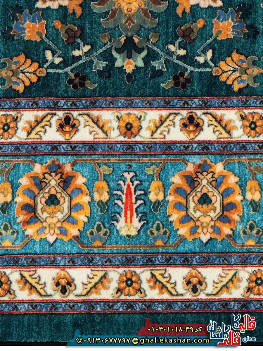 فرش سنتی 1000 شانه طرح افشان سلطانی زمینه سبز کاشان نزدیک