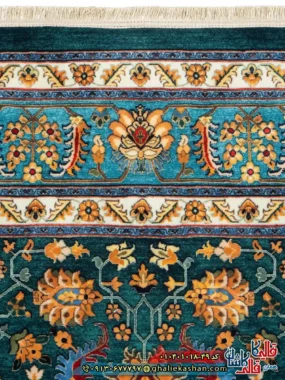 فرش سنتی 1000 شانه طرح افشان سلطانی زمینه سبز کاشان نزدیک2