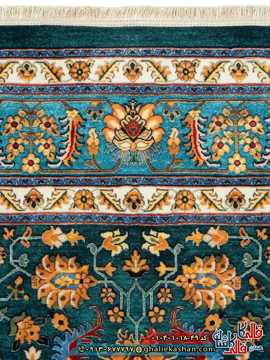 فرش سنتی 1000 شانه طرح افشان سلطانی زمینه سبز کاشان نزدیک2