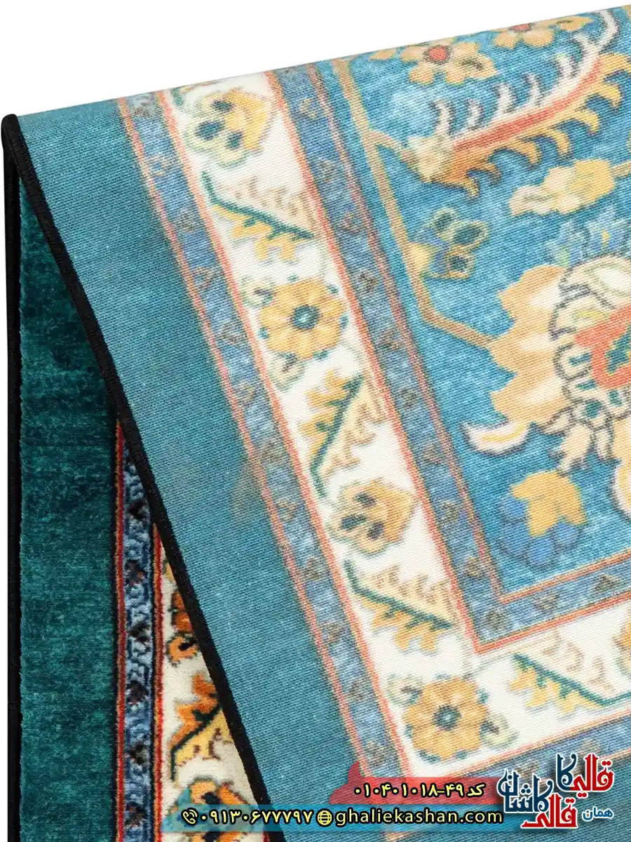 فرش سنتی 1000 شانه طرح افشان سلطانی زمینه سبز کاشان نزدیک3
