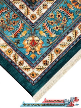 فرش سنتی 1000 شانه طرح افشان سلطانی زمینه سبز کاشان نزدیک4