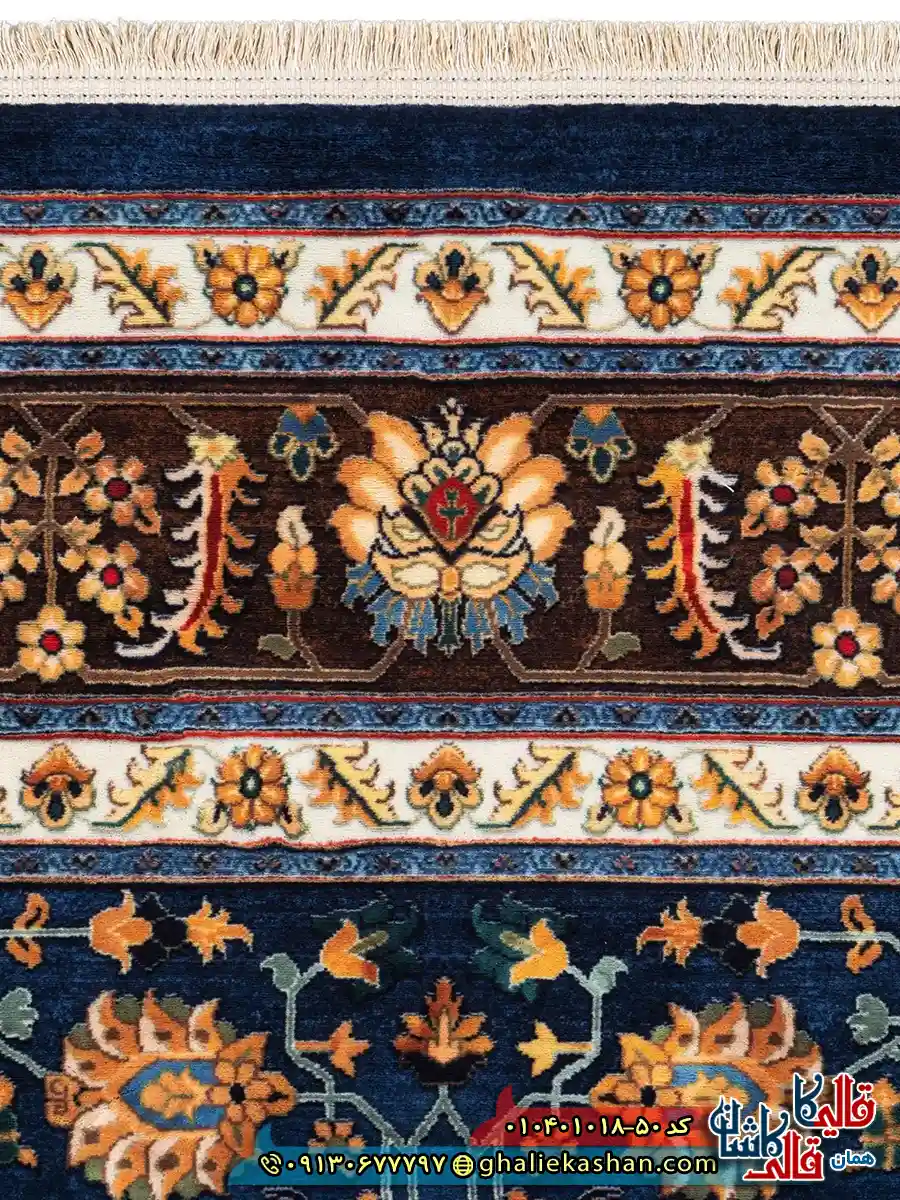 فرش سنتی 1000 شانه طرح افشان سلطانی زمینه سرمه ای کاشان نزدیک