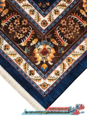 فرش سنتی 1000 شانه طرح افشان سلطانی زمینه سرمه ای کاشان نزدیک2