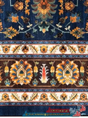 فرش سنتی 1000 شانه طرح افشان سلطانی زمینه سرمه ای کاشان نزدیک4