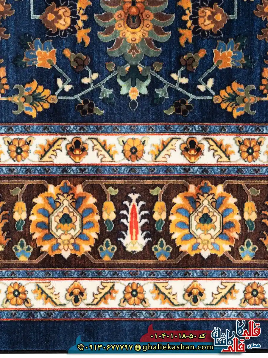 فرش سنتی 1000 شانه طرح افشان سلطانی زمینه سرمه ای کاشان نزدیک4