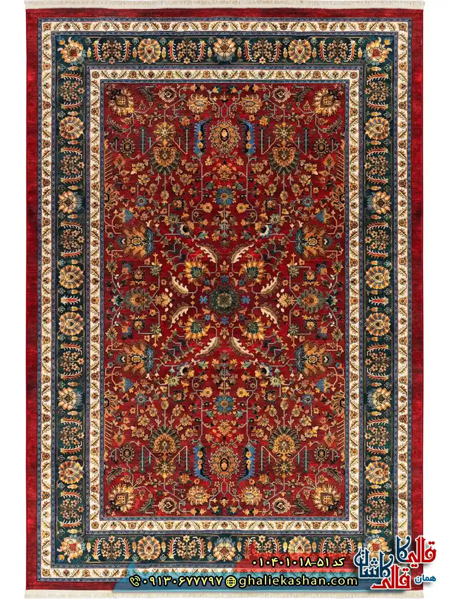 فرش سنتی 1000 شانه طرح افشان سلطانی زمینه لاکی کاشان اصلی