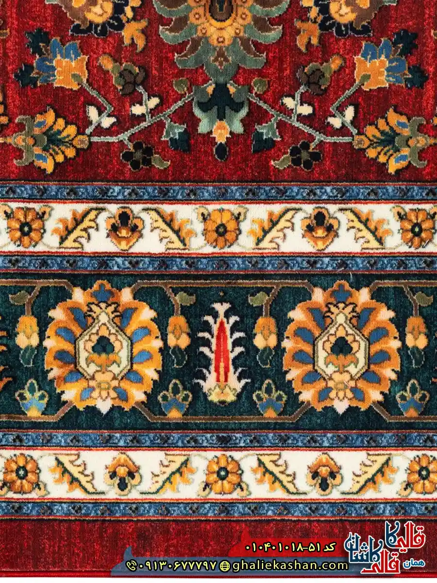 فرش سنتی 1000 شانه طرح افشان سلطانی زمینه لاکی کاشان نزدیک2