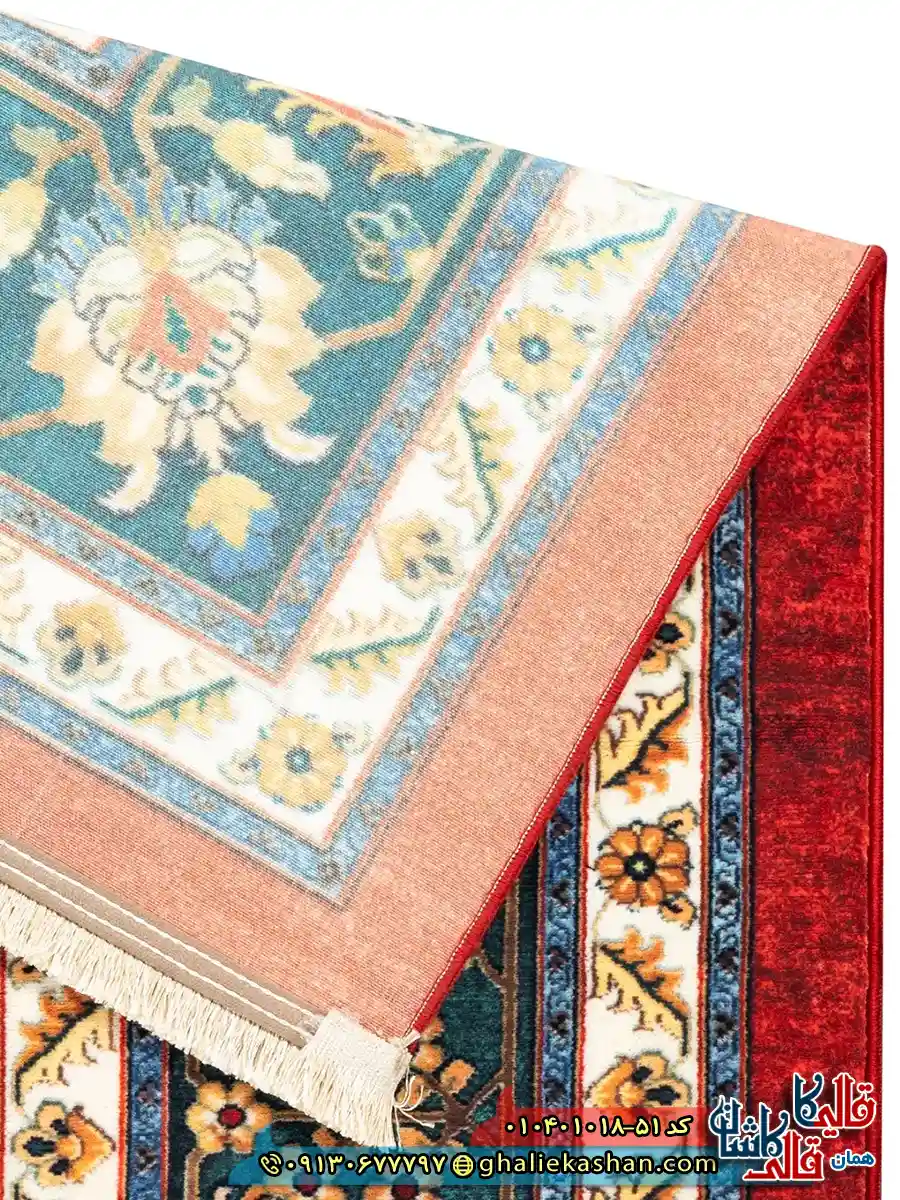 فرش سنتی 1000 شانه طرح افشان سلطانی زمینه لاکی کاشان نزدیک3