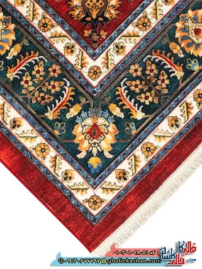 فرش سنتی 1000 شانه طرح افشان سلطانی زمینه لاکی کاشان نزدیک4