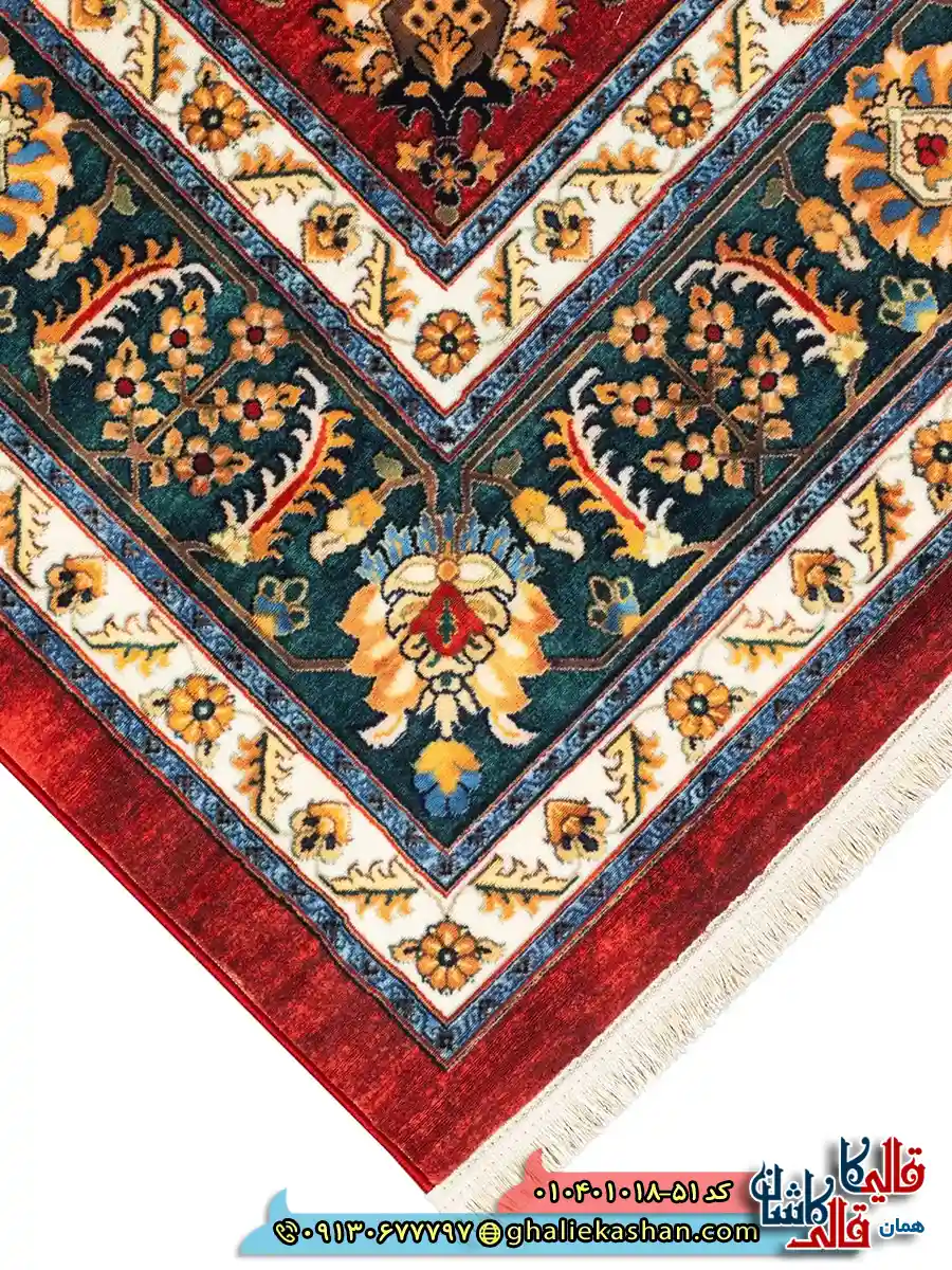 فرش سنتی 1000 شانه طرح افشان سلطانی زمینه لاکی کاشان نزدیک4