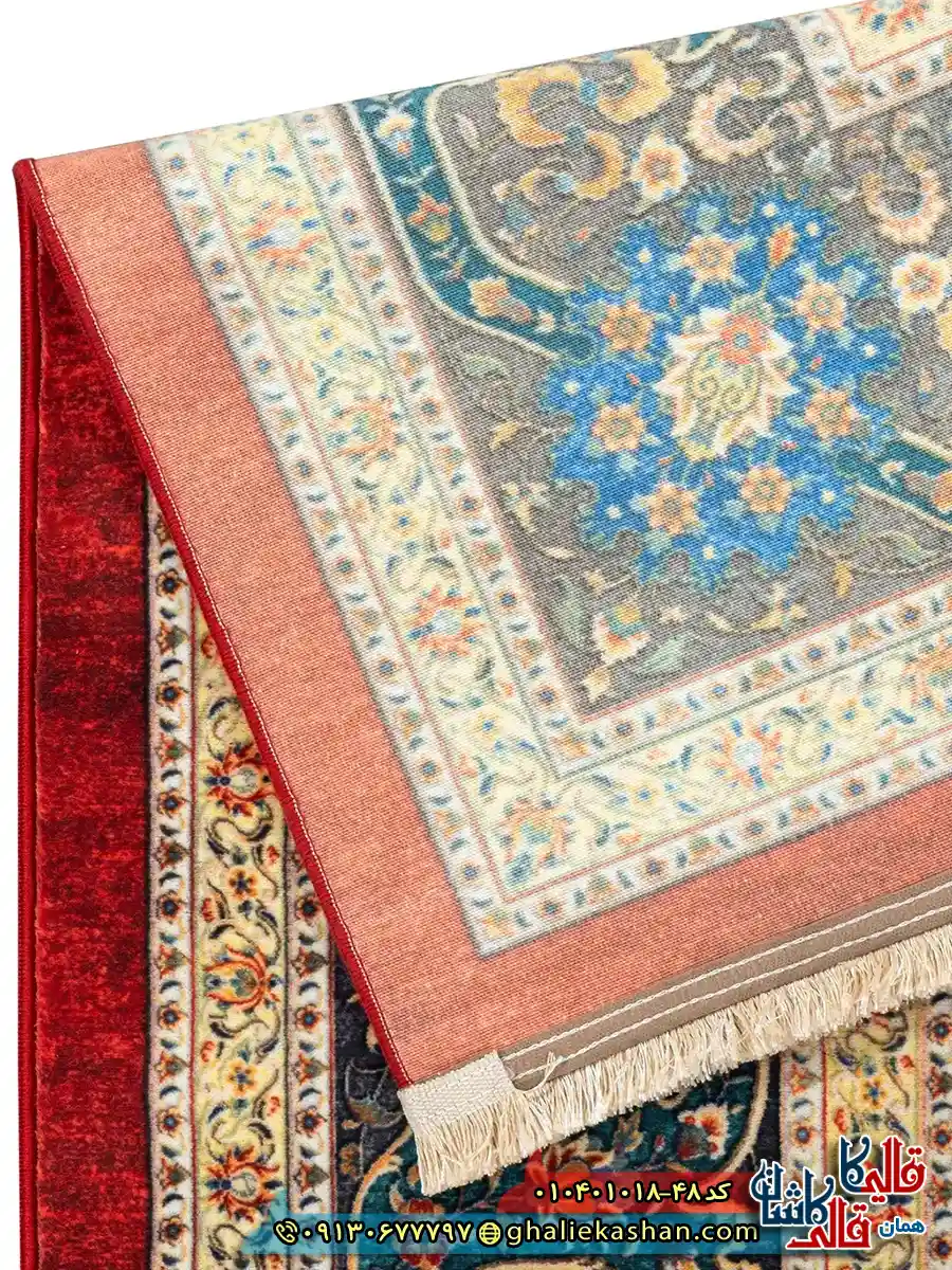 فرش سنتی 1000 شانه طرح افشان طاووس زمینه لاکی کاشان نزدیک4