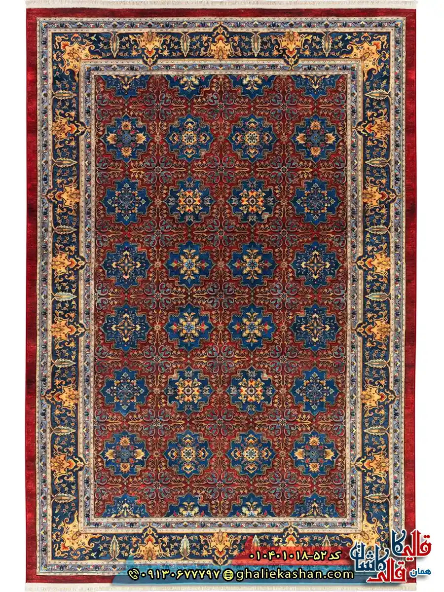 فرش سنتی 1000 شانه طرح افشان واگیره شمسه بیرجند زمینه لاکی کاشان اصلی