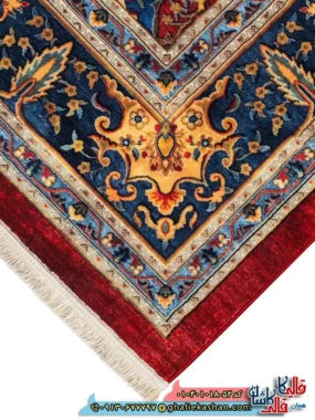 فرش سنتی 1000 شانه طرح افشان واگیره شمسه بیرجند زمینه لاکی کاشان نزدیک2