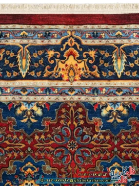 فرش سنتی 1000 شانه طرح افشان واگیره شمسه بیرجند زمینه لاکی کاشان نزدیک3