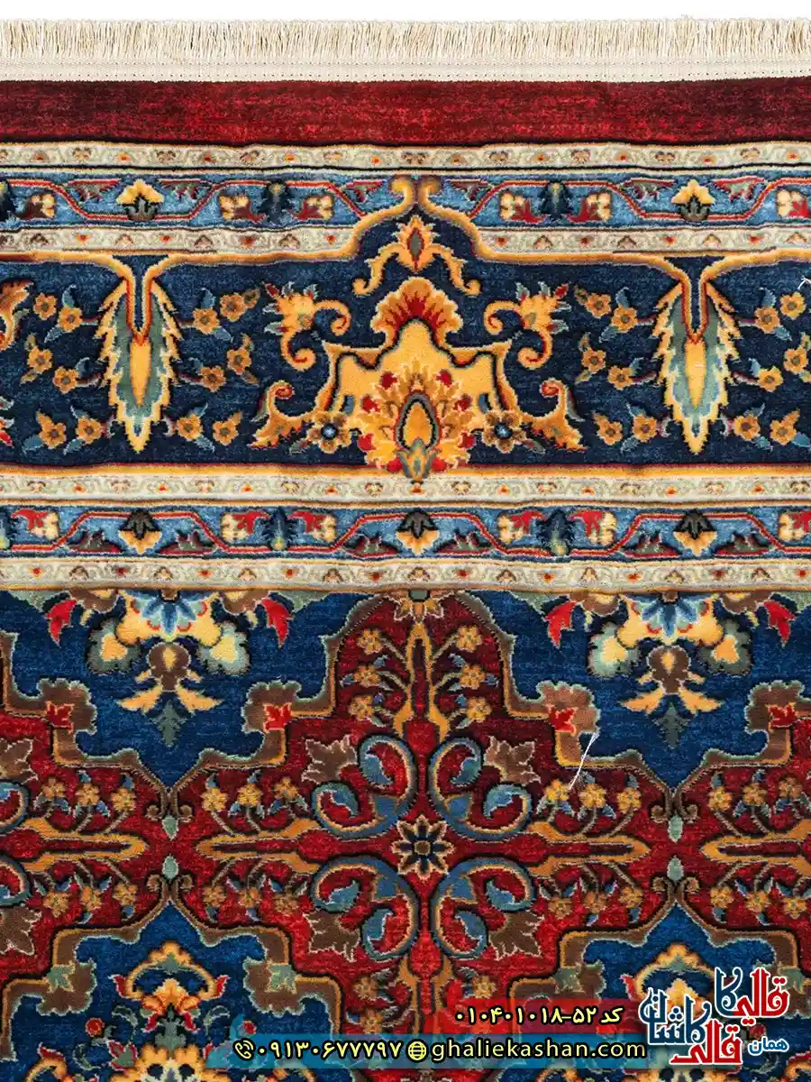 فرش سنتی 1000 شانه طرح افشان واگیره شمسه بیرجند زمینه لاکی کاشان نزدیک3
