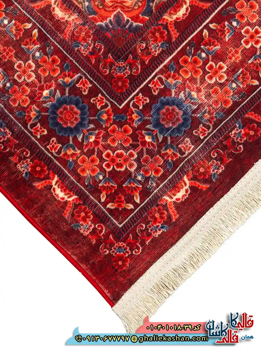 فرش سنتی 1000 شانه طرح افشان گل افشان کرمان زمینه عنابی کاشان نزدیک