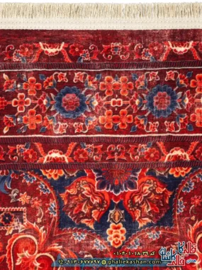 فرش سنتی 1000 شانه طرح افشان گل افشان کرمان زمینه عنابی کاشان نزدیک2