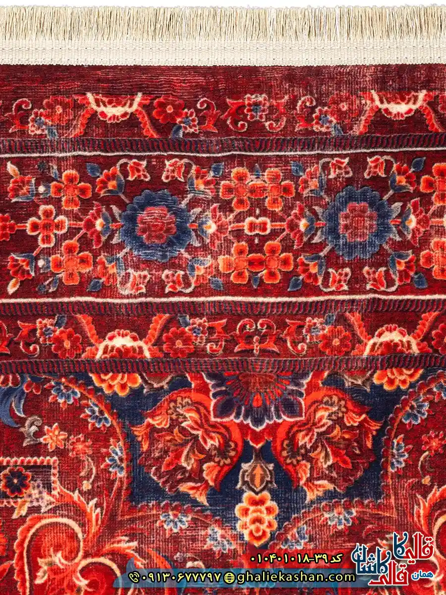 فرش سنتی 1000 شانه طرح افشان گل افشان کرمان زمینه عنابی کاشان نزدیک2