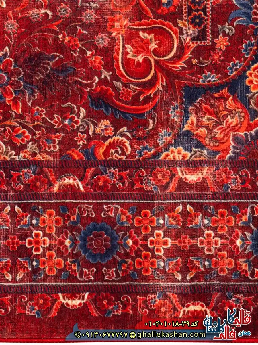 فرش سنتی 1000 شانه طرح افشان گل افشان کرمان زمینه عنابی کاشان نزدیک3