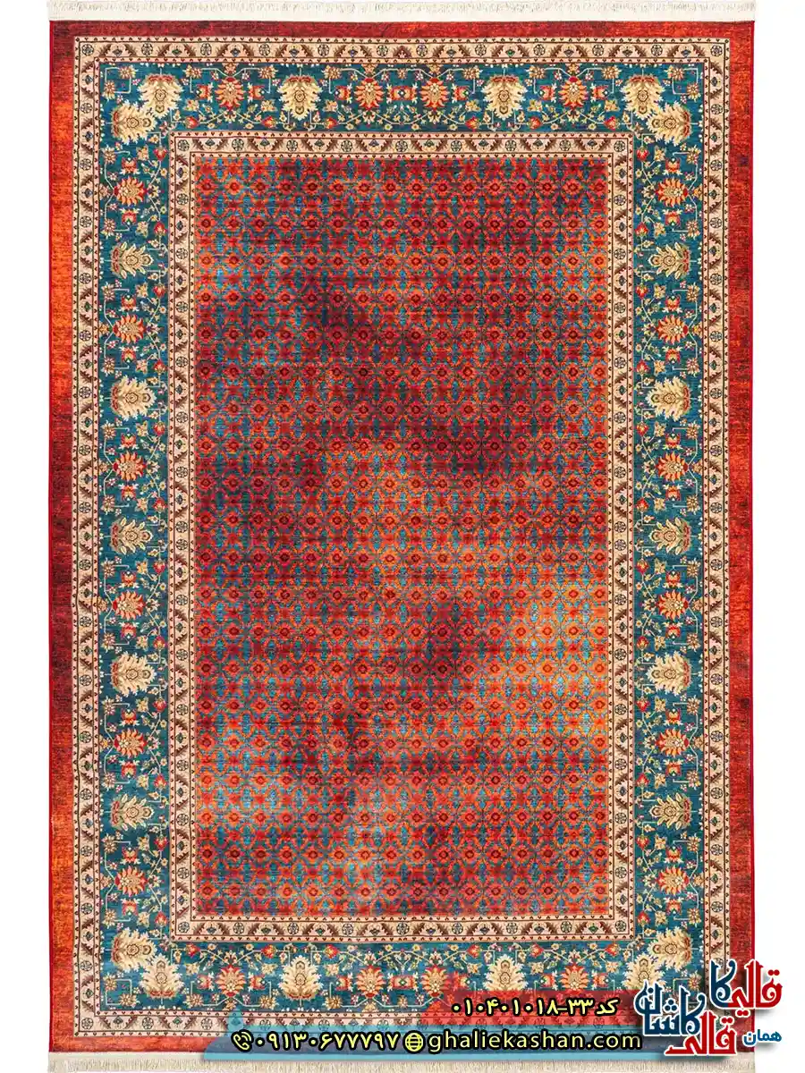فرش سنتی 1000 شانه طرح افشان گل ریز مشهد زمینه قرمز کاشان اصلی