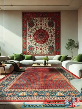 فرش سنتی 1000 شانه طرح افشان گل ریز مشهد زمینه قرمز کاشان