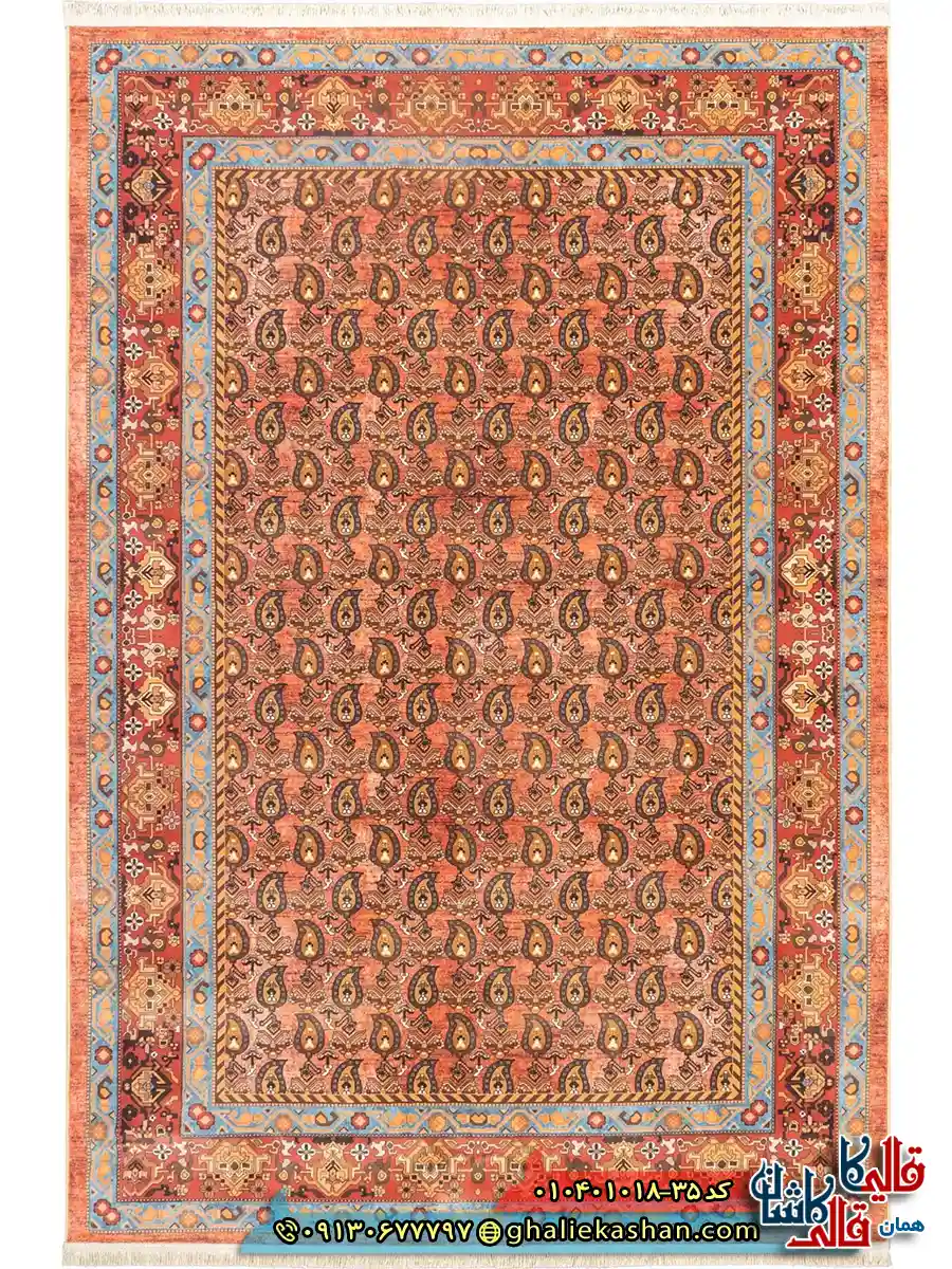 فرش سنتی 1000 شانه طرح بته جقه قشقایی زمینه عنابی کاشان اصلی