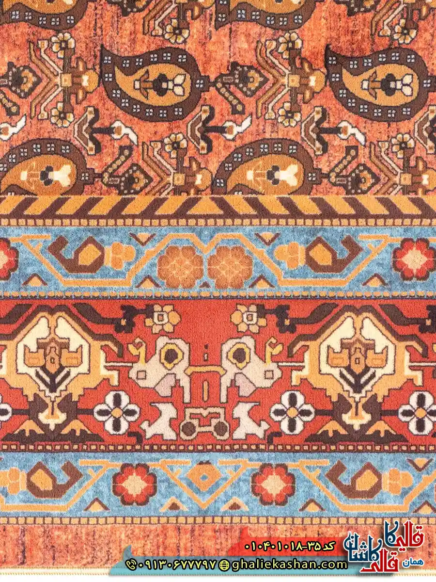 فرش سنتی 1000 شانه طرح بته جقه قشقایی زمینه عنابی کاشان نزدیک 3