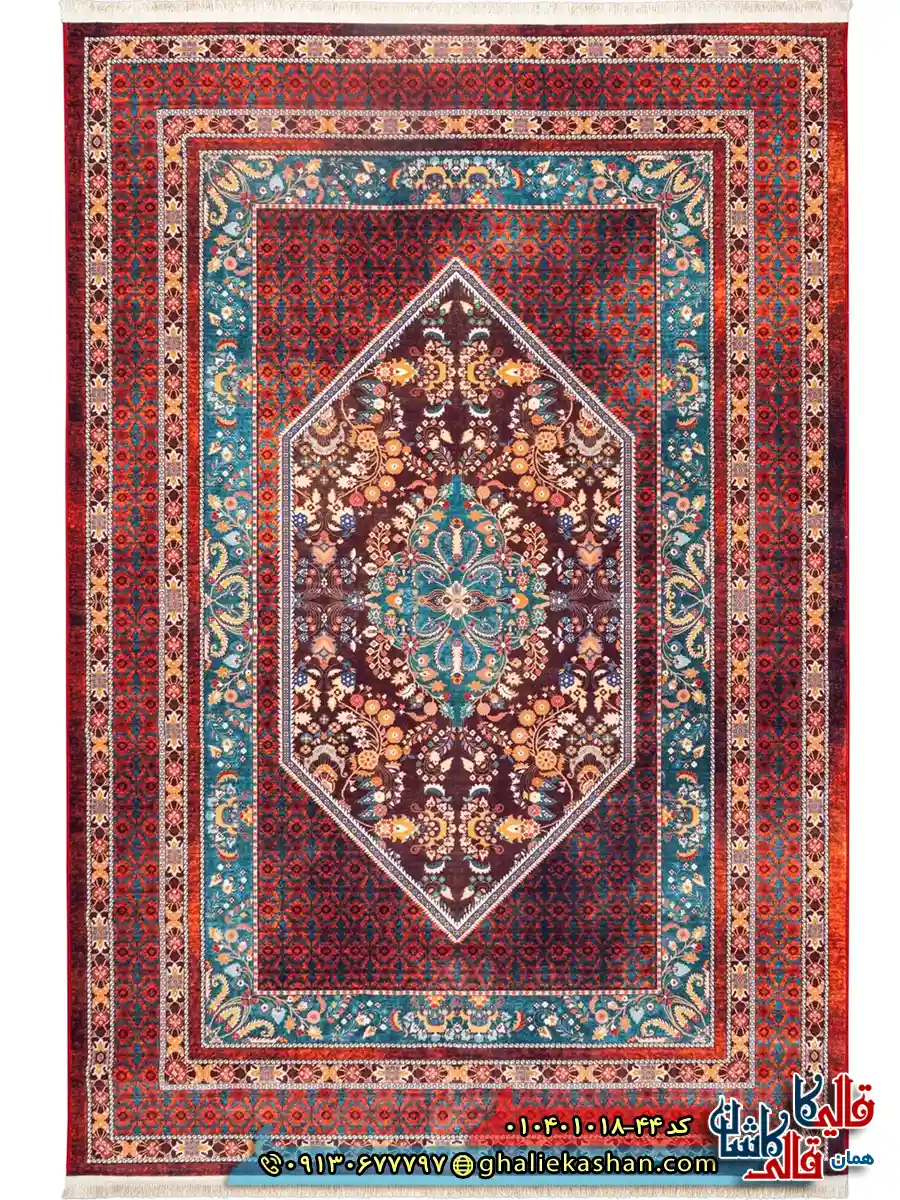 فرش سنتی 1000 شانه طرح ترنج بیرجند زمینه عنابی کاشان اصلی