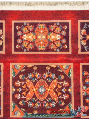 فرش سنتی 1000 شانه طرح خشتی گلدشت بختیاری زمینه عنابی کاشان نزدیک2