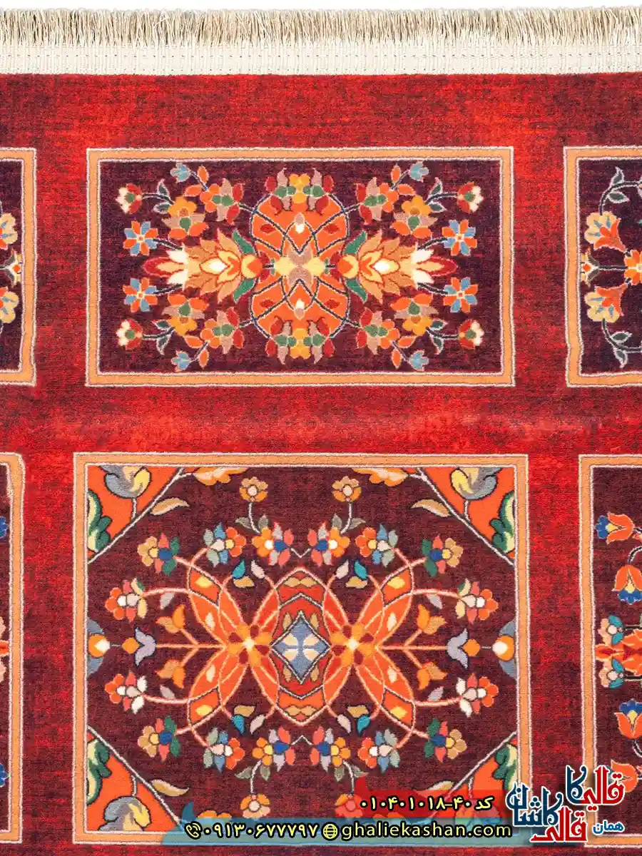 فرش سنتی 1000 شانه طرح خشتی گلدشت بختیاری زمینه عنابی کاشان نزدیک2