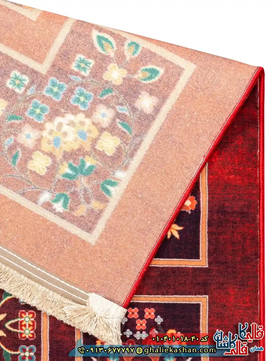 فرش سنتی 1000 شانه طرح خشتی گلدشت بختیاری زمینه عنابی کاشان نزدیک4