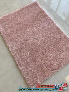 فرش شگی فلوکاتی طرح ساده رنگ صورتی مرجانی کاشان اریب
