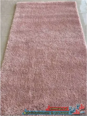 فرش شگی فلوکاتی طرح ساده رنگ صورتی مرجانی کاشان اصلی