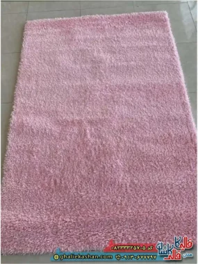 فرش شگی فلوکاتی طرح ساده رنگ صورتی کاشان اصلی