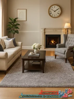 فرش شگی فلوکاتی طرح ساده رنگ طوسی کاشان