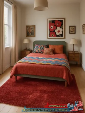 فرش شگی فلوکاتی طرح ساده رنگ قرمز کاشان دکوراسیون 2