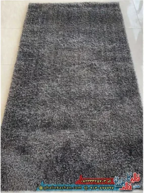 فرش شگی فلوکاتی طرح ساده رنگ مشکی زغالی کاشان اصلی