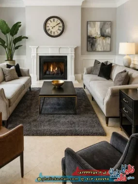 فرش شگی فلوکاتی طرح ساده رنگ مشکی زغالی کاشان