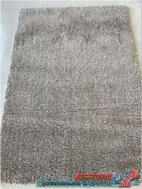 فرش شگی فلوکاتی طرح ساده رنگ نسکافه ای قهوه ای کاشان اصلی