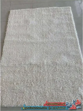 فرش شگی فلوکاتی طرح ساده رنگ کرم سفید کاشان اصلی