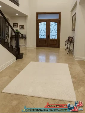 فرش شگی فلوکاتی طرح ساده رنگ کرم سفید کاشان دکوراسیون 2