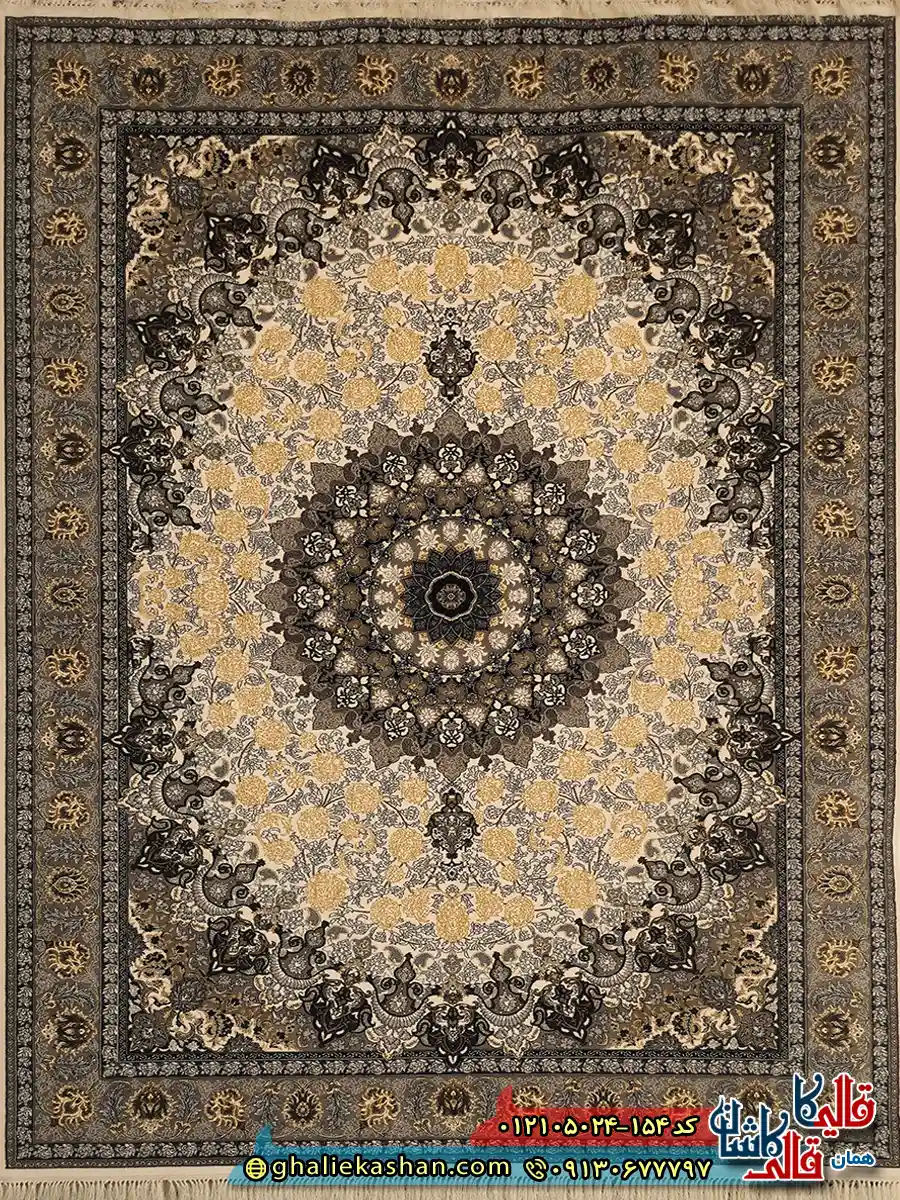 فرش طرح 700 شانه طرح آسنا رنگ کرم کاشان اصلی