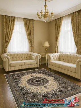 فرش طرح 700 شانه طرح آسنا رنگ کرم کاشان