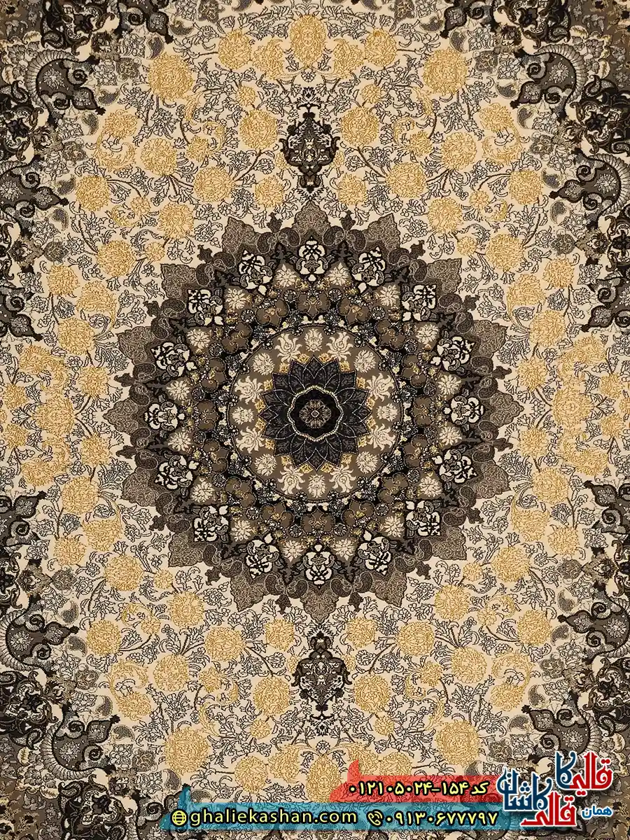 فرش طرح 700 شانه طرح آسنا رنگ کرم کاشان زمینه