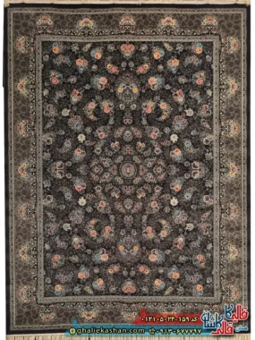 فرش طرح 700 شانه طرح افشان سارگل رنگ طوسی دودی کاشان اصلی