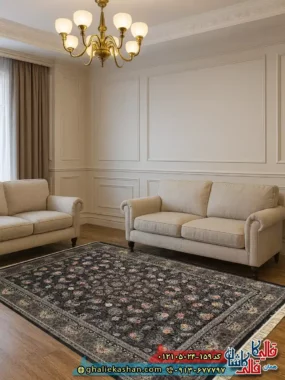 فرش طرح 700 شانه طرح افشان سارگل رنگ طوسی دودی کاشان